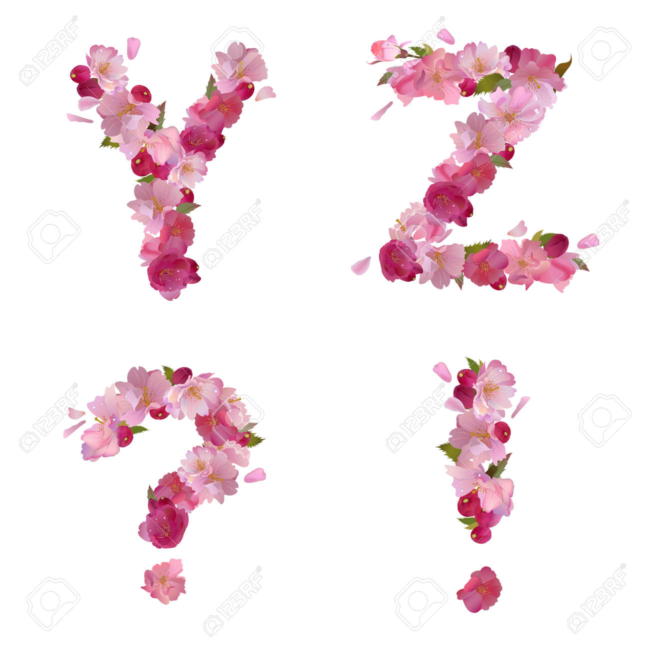 Spring Alphabet With Gentle Pink Sakura Flowers Letters Y Z And Spring Alphabet With Gentle Pink Sakura Flowers Letters Y Z And