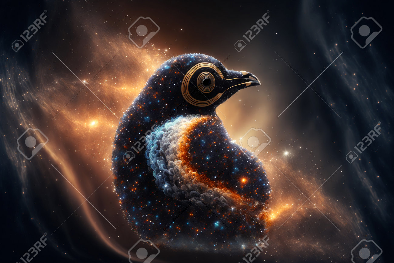 Penguin In Space With Stars And Nebula. 3D Rendering Stock Photo, Picture  and Royalty Free Image. Image 201436760.