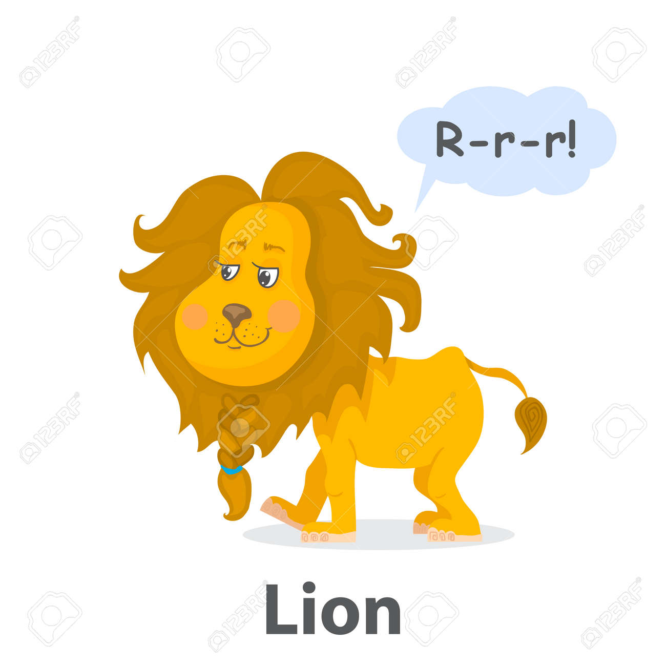 ライオンはベクトル イラストです 白い背景上で漫画かわいいライオンに分離 吹き出しと百獣の陽気な王 何と言う動物シリーズ 動物園やジャングルの 動物ライオンのイラスト素材 ベクタ Image