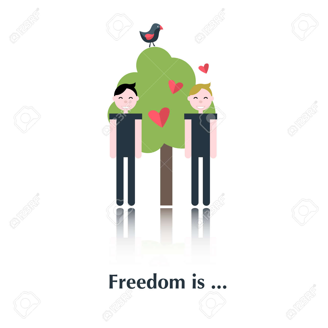ゲイの人々 のアイコン ピクトグラム コンセプト無料関係ゲイ ツリー 赤い心の自由のテキストと白の鳥は フラット スタイルです のイラスト素材 ベクタ Image