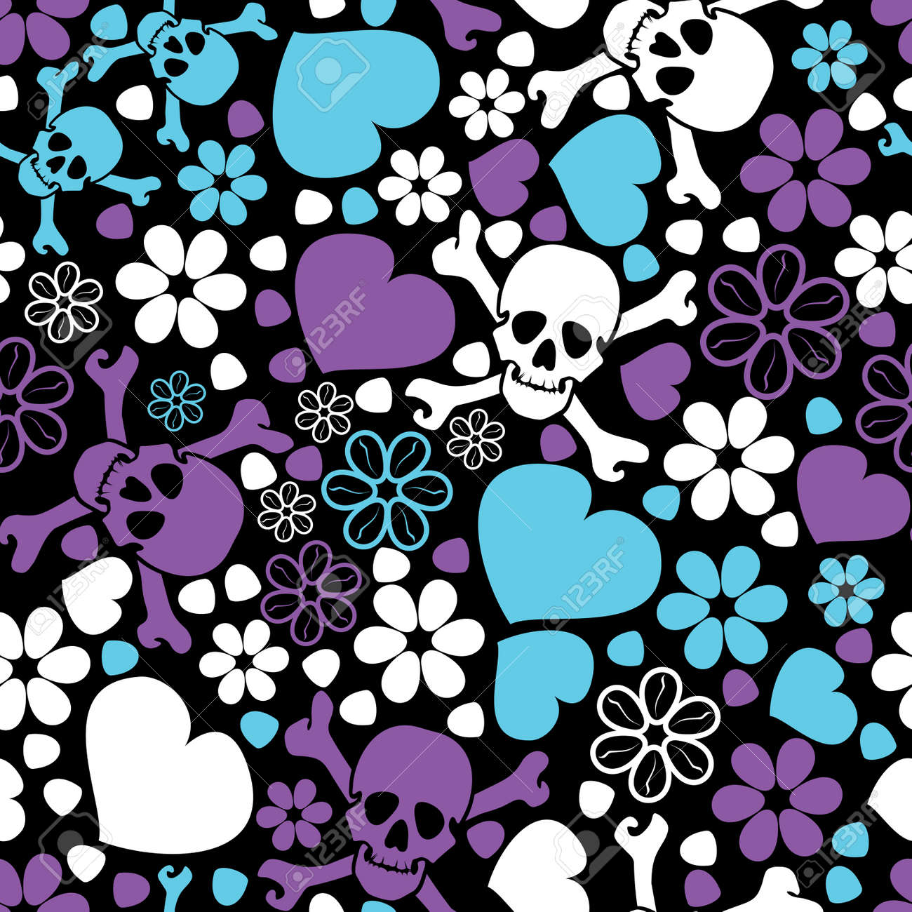 flowers skulls and hearts seamless pattern stock vector 30264387