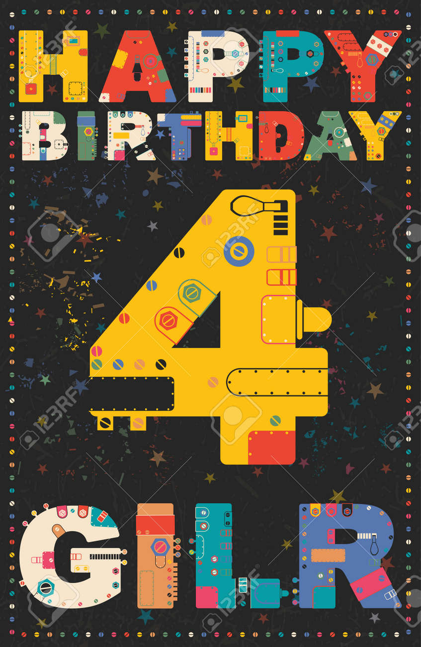 お誕生日おめでとうカード 幸せな誕生日の女の子 4 歳 ギフトカード ベクトル図 のイラスト素材 ベクタ Image お誕生日おめでとうカード 幸せな誕生日の女の子 4 歳 ギフトカード ベクトル図 のイラスト素材 ベクタ Image