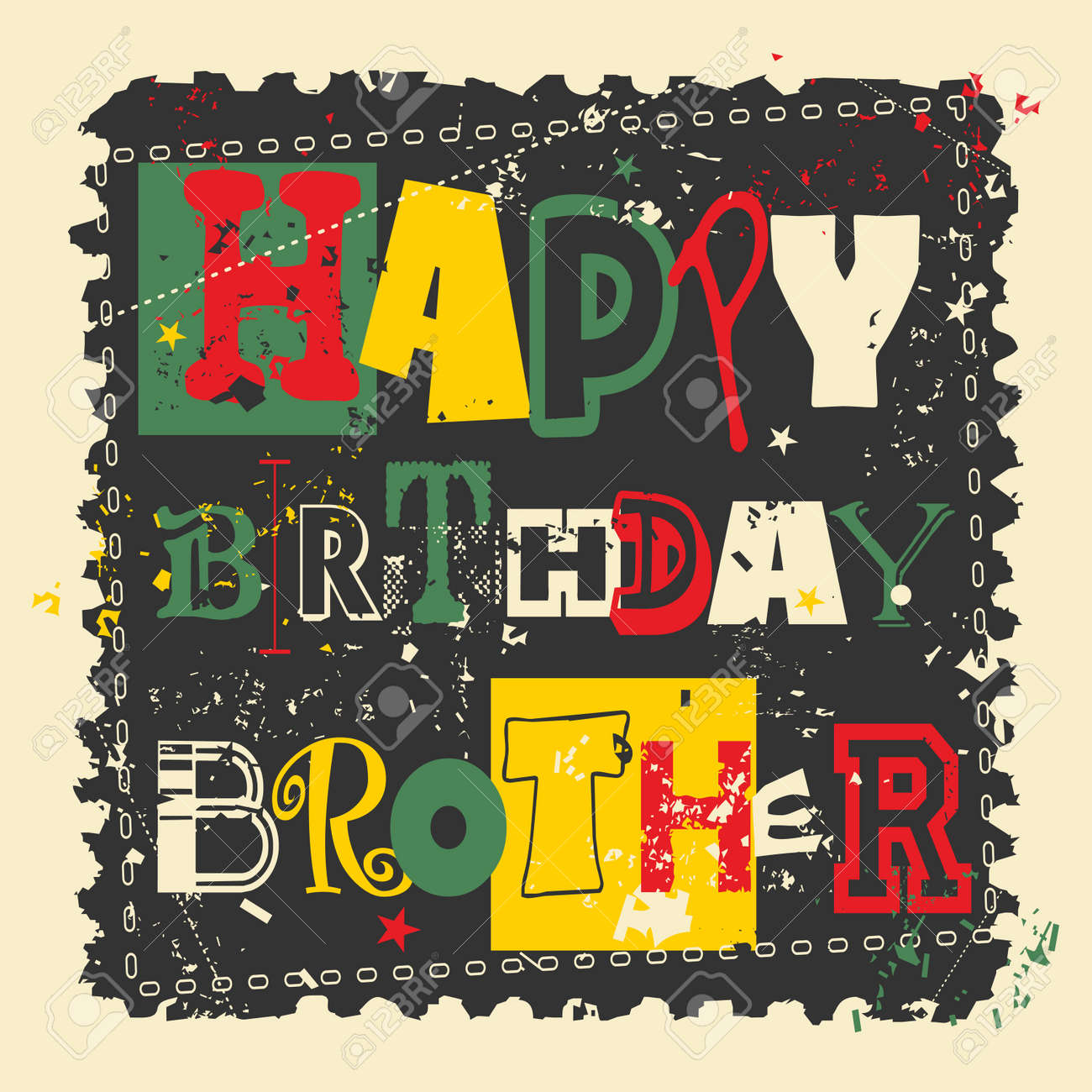 Carte D Anniversaire Retro Heureux Sur Le Fond Grunge Frere Joyeux Anniversaire Vector Illustration Clip Art Libres De Droits Vecteurs Et Illustration Image