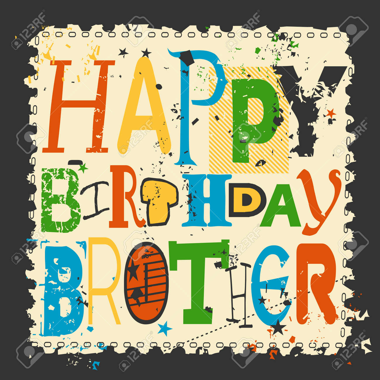 グランジ背景にレトロなハッピーバースデー カード 幸せな誕生日の兄 ベクトル図のイラスト素材 ベクタ Image