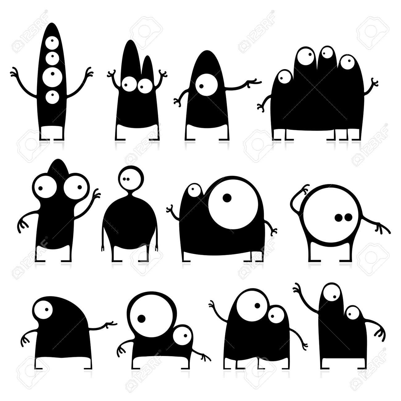 12 黒かわいいモンスターのセットです 漫画イラスト のイラスト素材 ベクタ Image