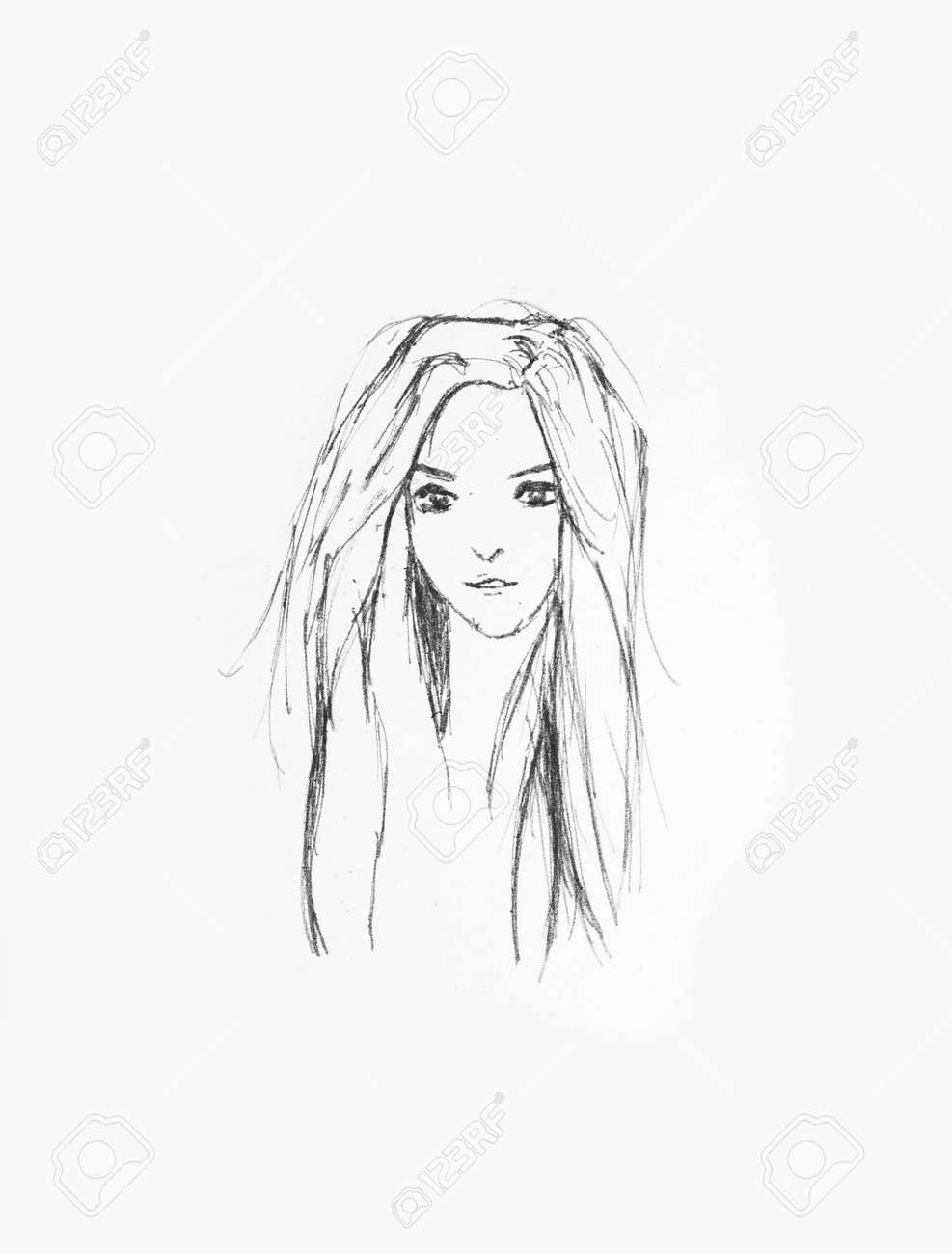 Hand Drawn Beautiful Girl Portrait Pencil Sketch Of An Anime