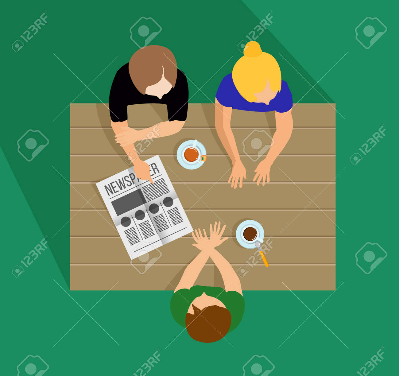 うわさ話の女の子 女の子は通信します 女の子の話 朝食 ランチ ディナー ゴシップ テーブルでの会話 友達に会う のイラスト素材 ベクタ Image