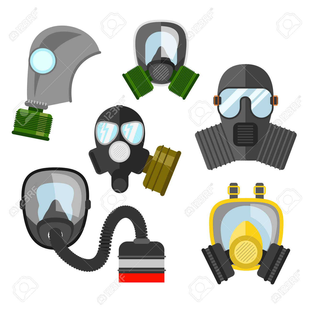 防毒マスク ベクトルを設定します。消防、軍ガスマスク。防毒マスク。Gasmask フィルター付き。防毒マスクのイラストの種類のイラスト素材・ベクター  Image 55515099