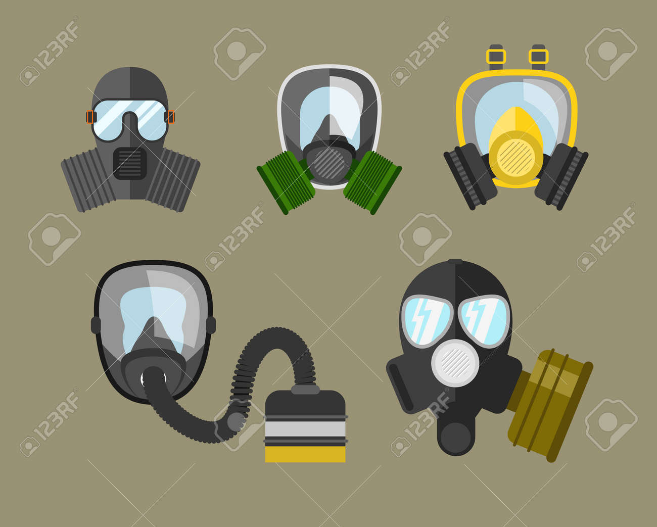 防毒マスク ベクトルを設定します。消防、軍ガスマスク。防毒マスク。Gasmask フィルター付き。防毒マスクのイラストの種類のイラスト素材・ベクター  Image 57783290