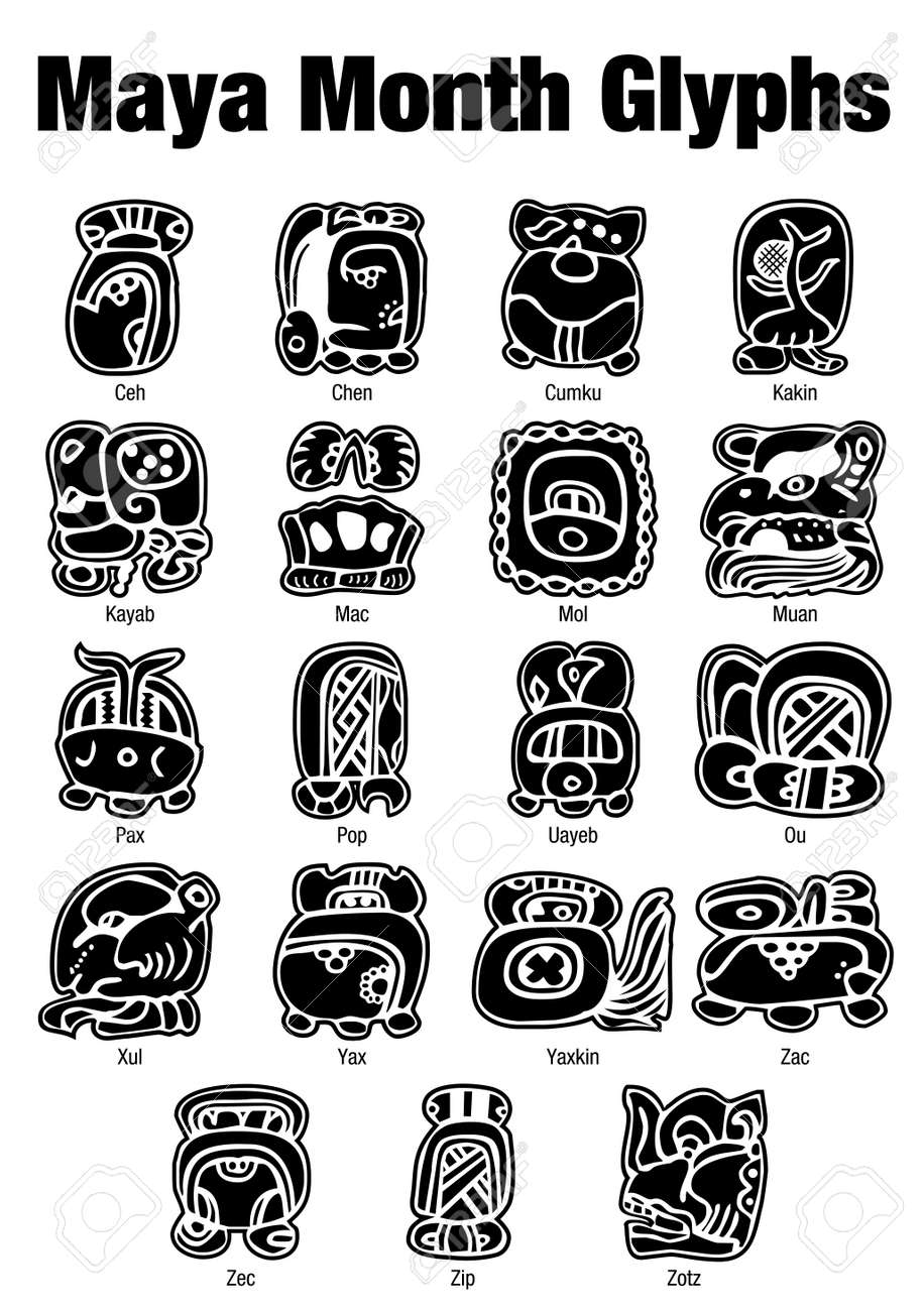 Maya Month Glyphs In Black Color On White Background Royalty Free SVG,  Cliparts, Vectors, and Stock Illustration. Image 62918683., image size:916x1300