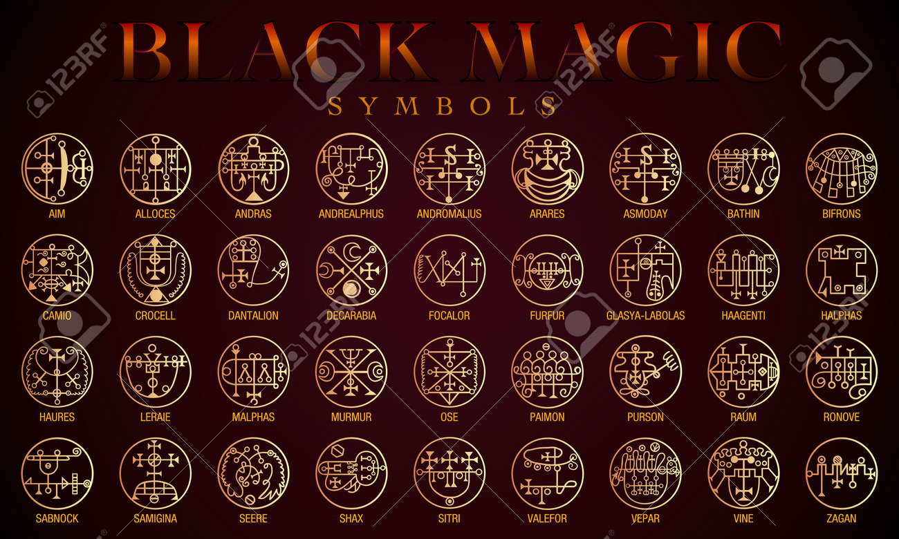 Set of Black magic Symbols. Black magic or Dark magic has traditionally referred to the use of supernatural powers or magic for evil and selfish purposes - 65833262 Set of Black magic Symbols. Black magic or Dark magic has traditionally referred to the use of supernatural powers or magic for evil and selfish purposes - 65833262
