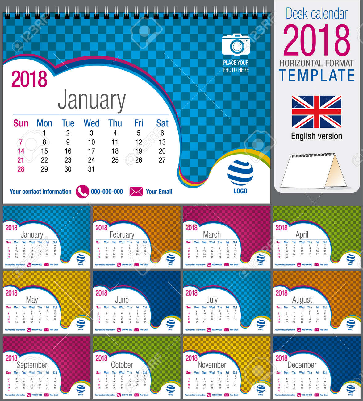 desk triangle calendar 2018 colorful template size 21 cm x colorful blank calendar