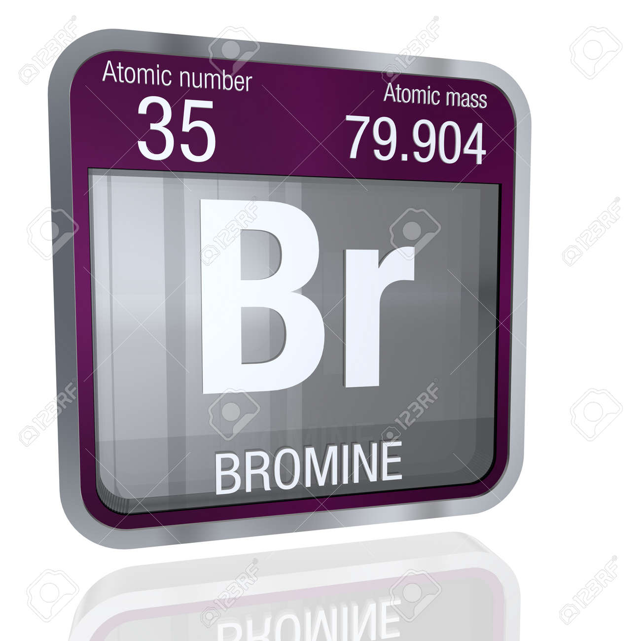 bromine symbol in square shape with metallic border and transparent background with reflection on the floor - Bromine Periodic Table Atomic Number bromine symbol in square shape with metallic border and transparent background with reflection on the floor - Bromine Periodic Table Atomic Number