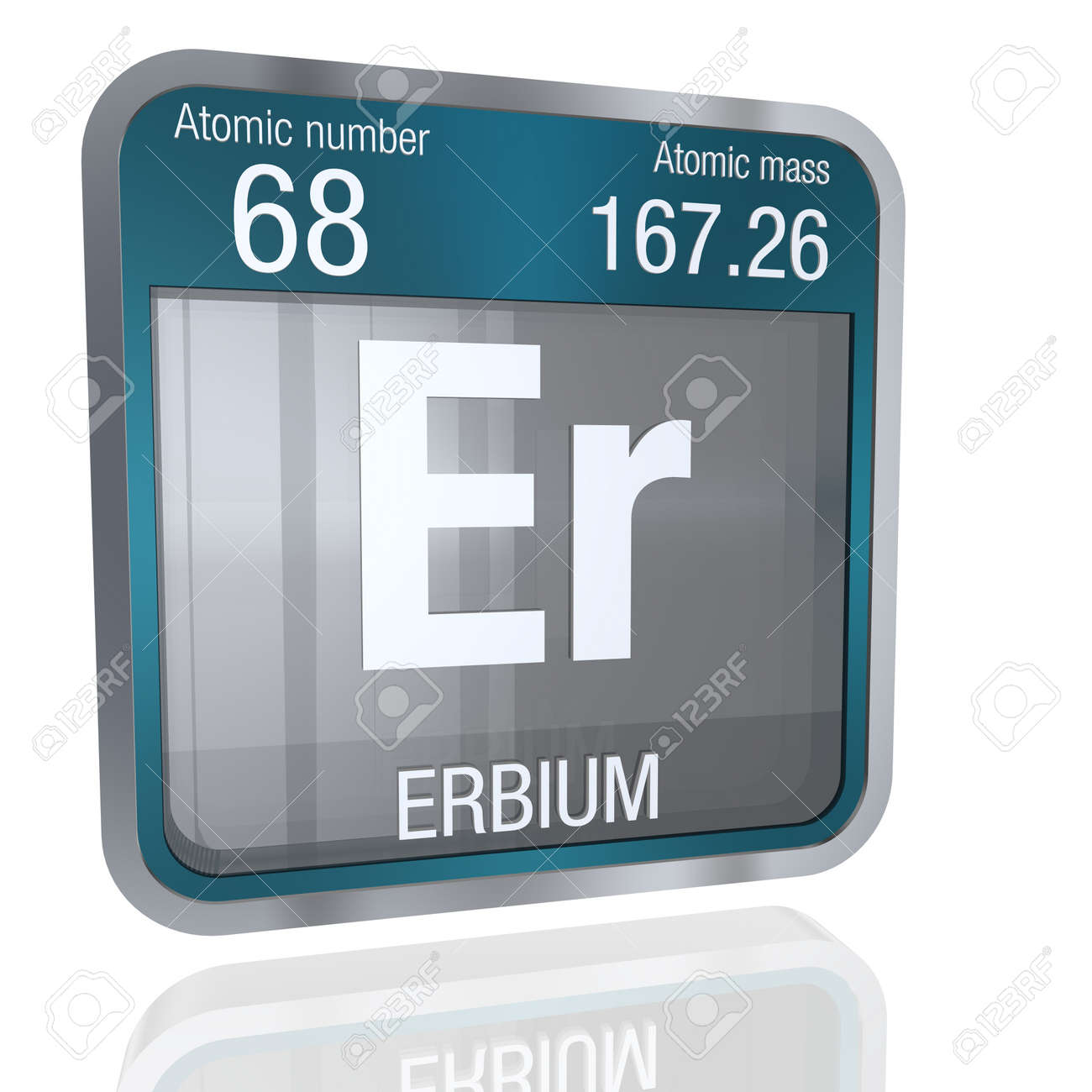 and in border square shape transparent.. Erbium metallic symbol with