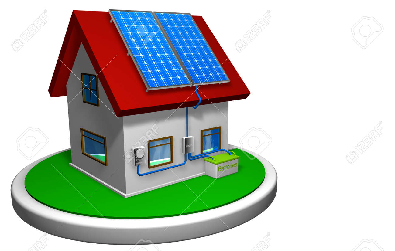 3d Model Of A Small House With A Solar Energy System Installed