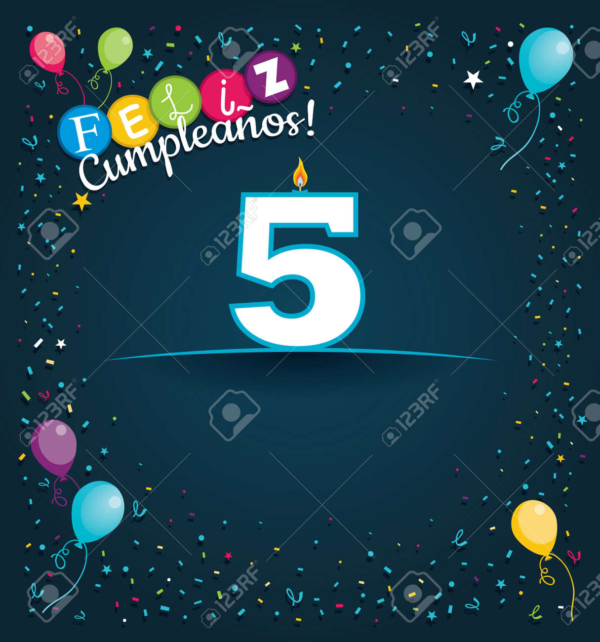 Feliz Cumpleanos 5 Happy Birthday 5 In Spanish Language Greeting Royalty Free Cliparts Vectors And Stock Illustration Image