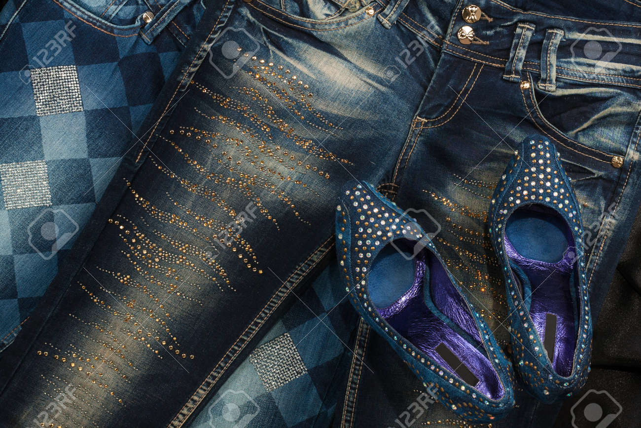 denim shoes with rhinestones