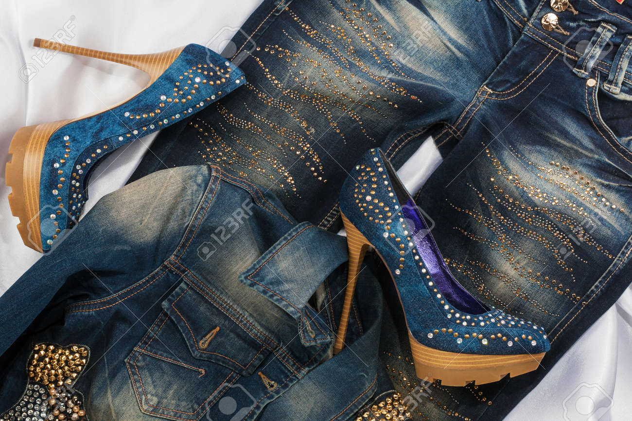 denim shoes with rhinestones