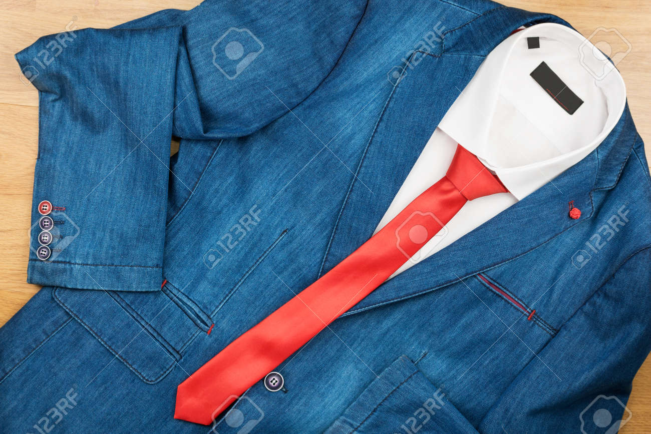 denim jacket shirt and tie