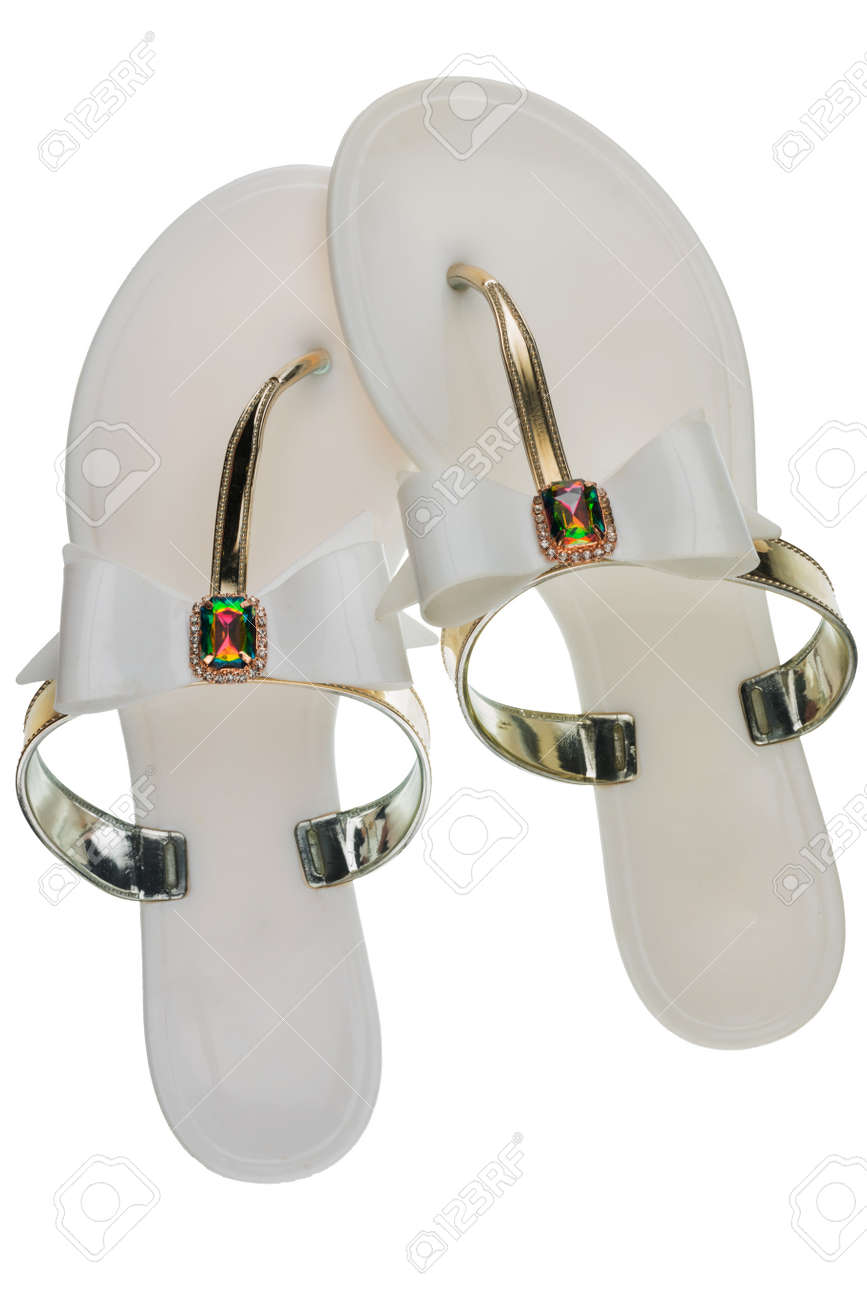 white flip flops with rhinestones