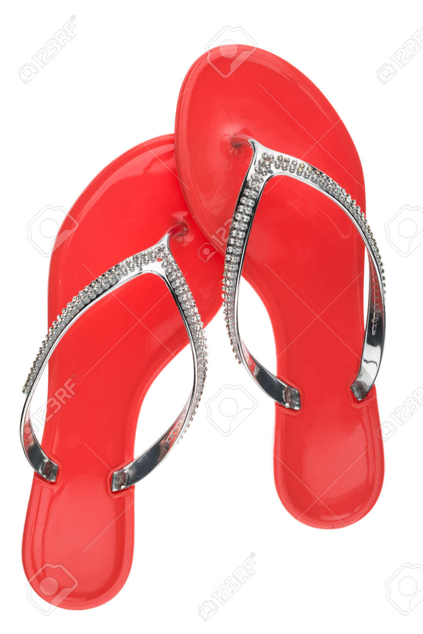 red flip flops with rhinestones