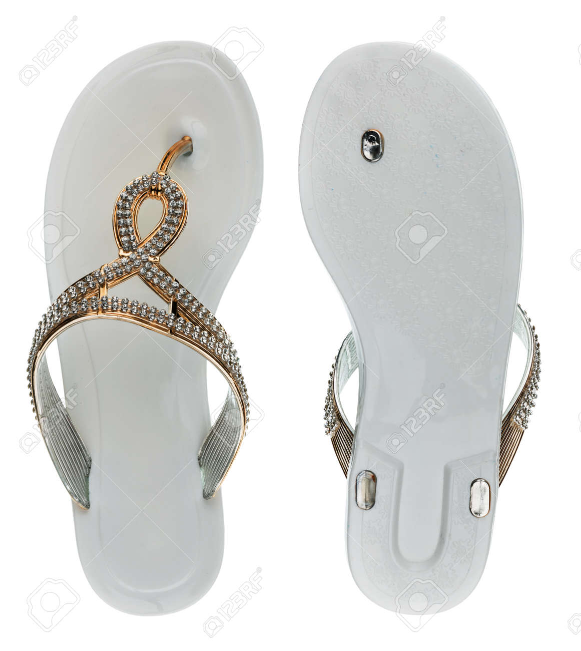 white flip flops with rhinestones