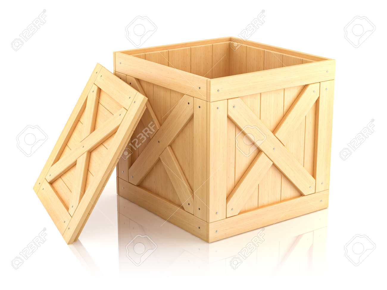 Open Wooden Box Isolated On White Background 3D Stock Photo Open Wooden Box Isolated On White Background 3D Stock Photo