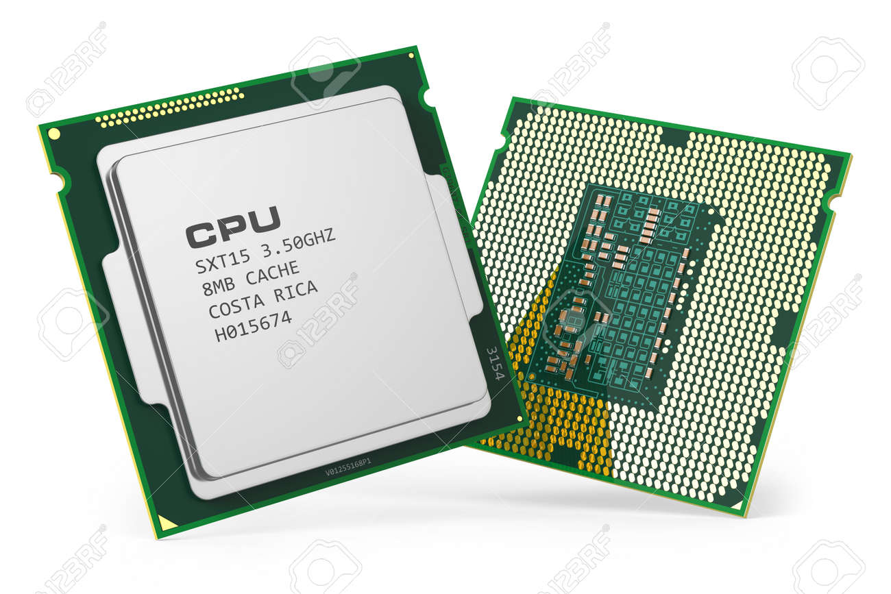 Group Of Computing Processor CPU Chips Isolated On White ...