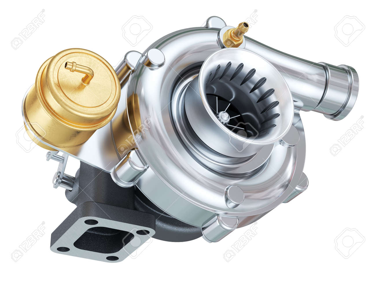 車のターボチャー ジャー 自動車部品 白で隔離 3 D の背景 の写真素材 画像素材 Image