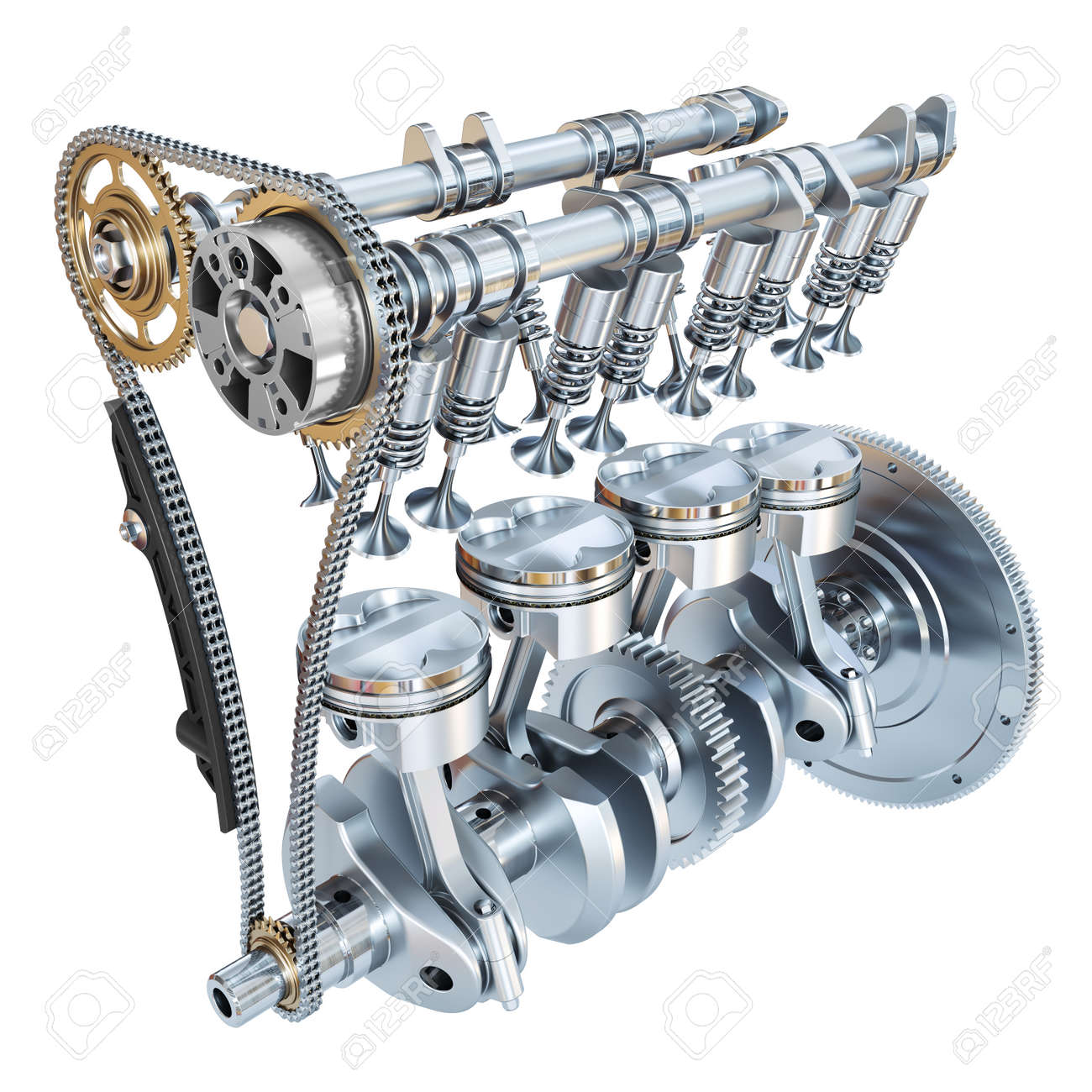 System Of Internal Combustion Engine Isolated On White Background - 