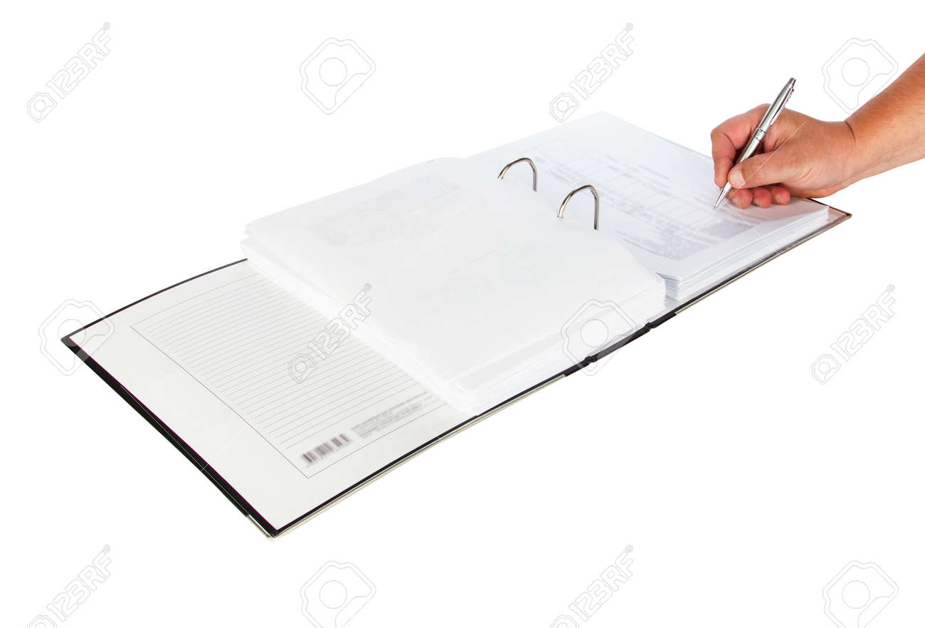 signed documents pen in hand man isolated on white background stock signed document