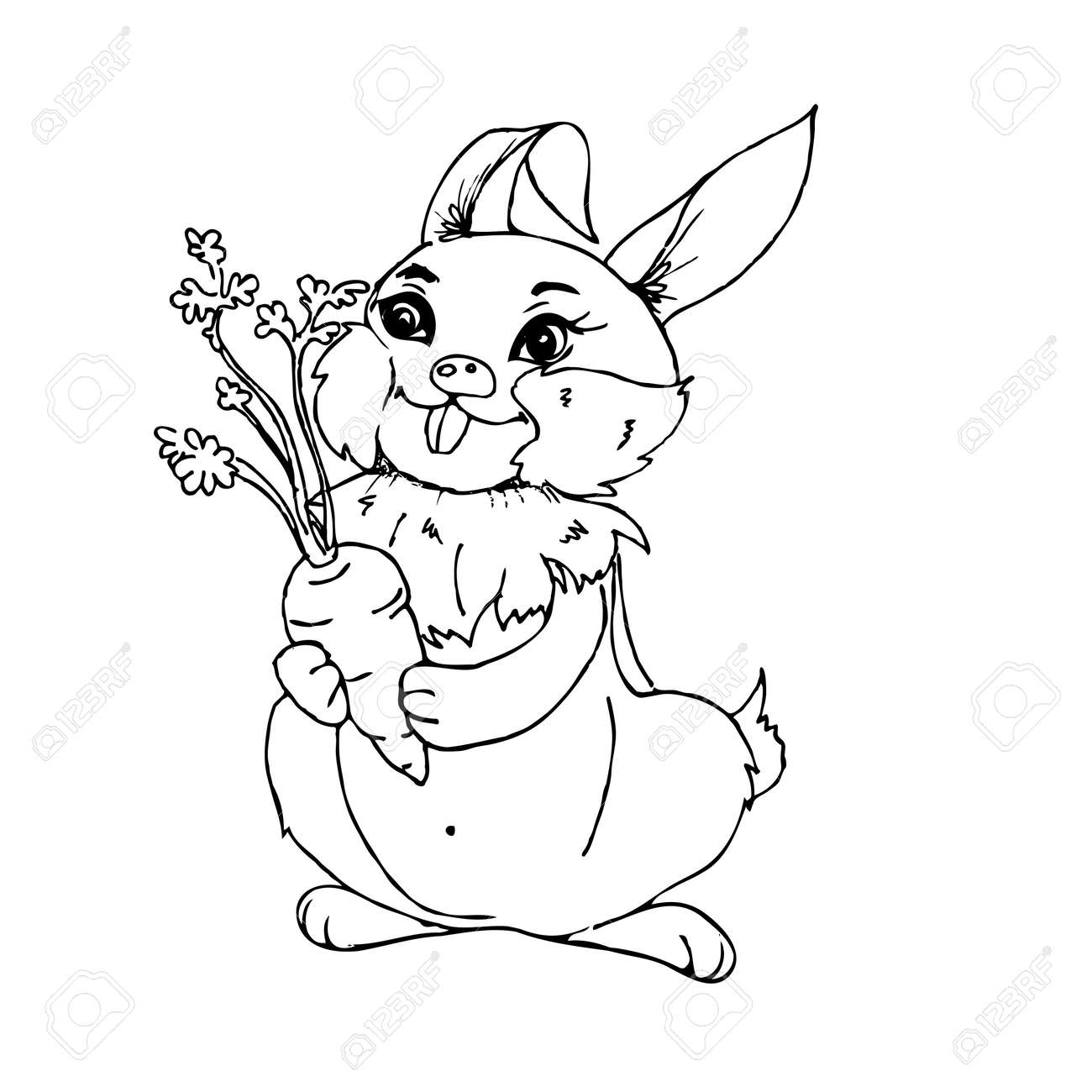 ウサギとニンジンと黒と白のイラスト のイラスト素材 ベクタ Image