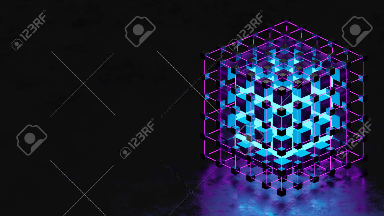 Blockchain Data Block On Dark Background. Futuristic Crypto Art 3d  Illustration Stock Photo, Picture and Royalty Free Image. Image 183767017.