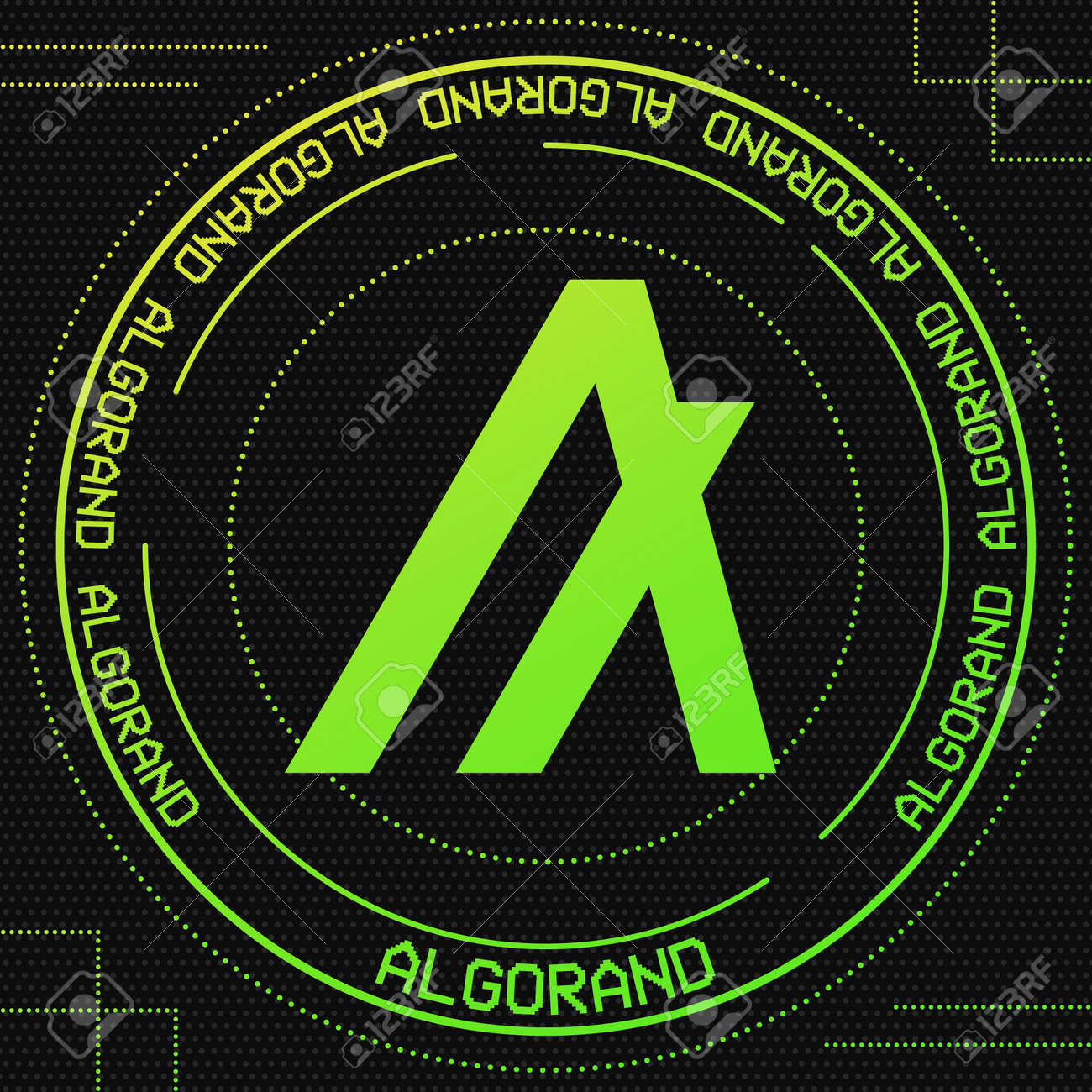 암호화폐 테마 배경 디자인이 포함된 알고랜드 알고 벡터 기호. 로열티 무료 사진, 그림, 이미지 그리고 스톡포토그래피. Image  186070042