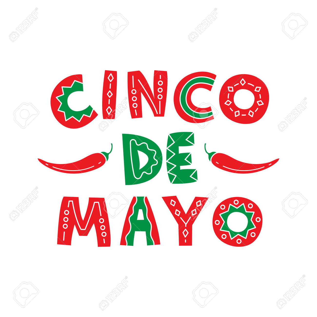 cinco de mayo hand drawn lettering design colored text with cinco de mayo cliparts for flyers design
