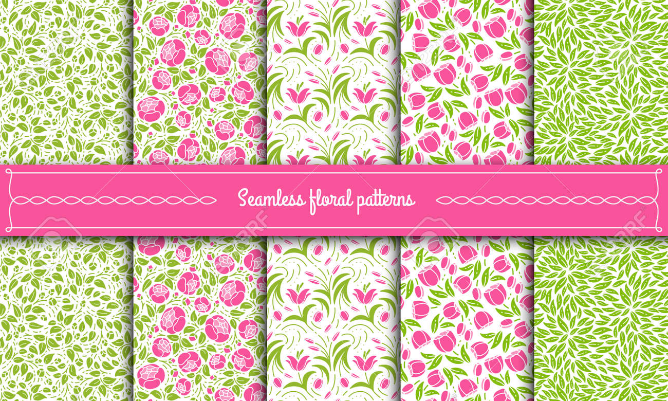 ベクターテンプレート包装デザイン 美容製品用包装紙 フラワーショップ オーガニック化粧品のセット モダンなスタイルのシームレスな花柄 のイラスト素材 ベクタ Image