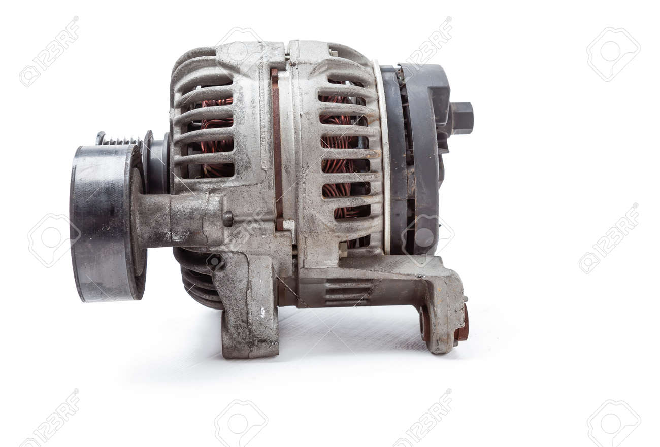 car spare part DC generator for charging the battery and providing electricity to the car's on-board network on a white isolated background. catalog of spare parts for vehicles from the junkyard. - 169051396 car spare part DC generator for charging the battery and providing electricity to the car's on-board network on a white isolated background. catalog of spare parts for vehicles from the junkyard. - 169051396