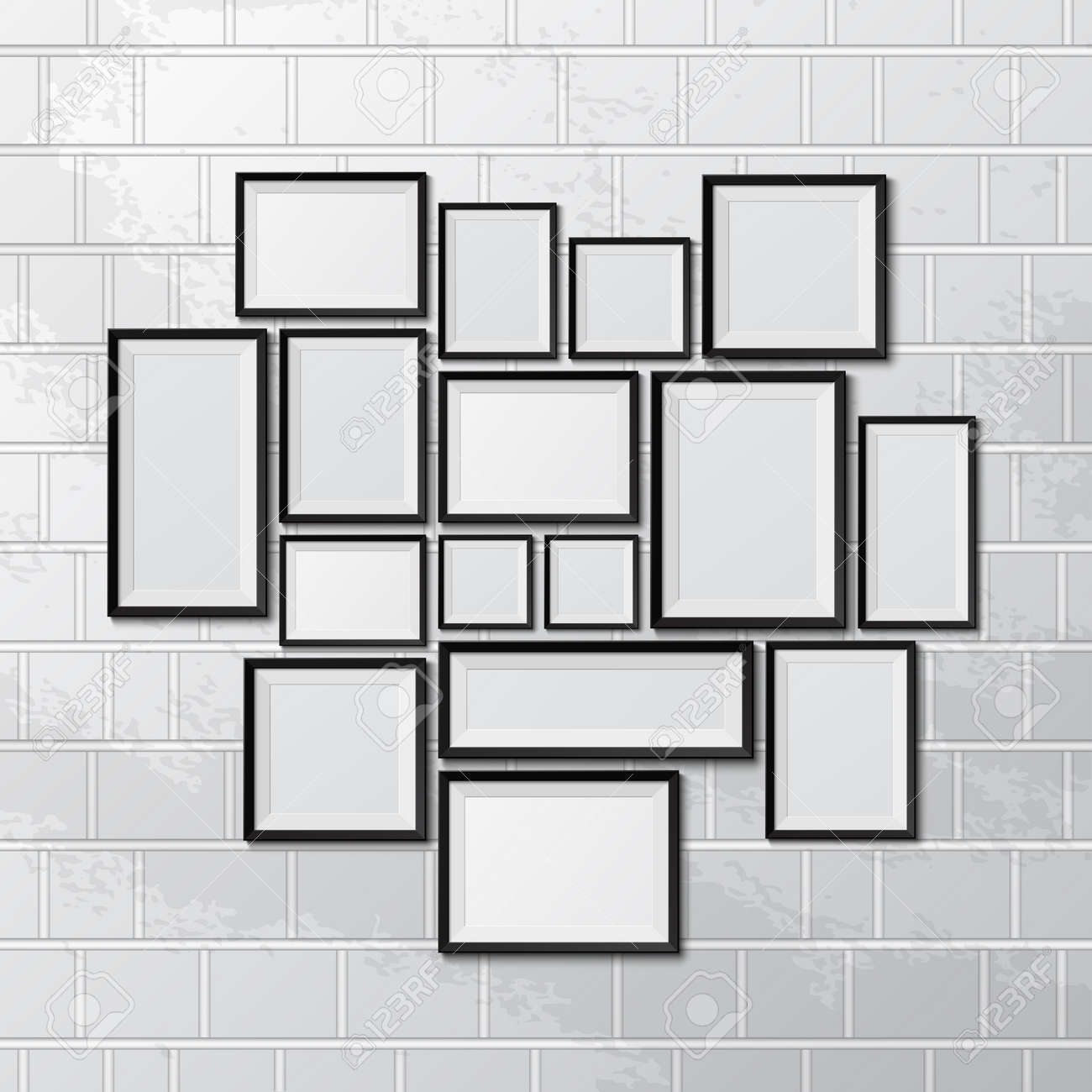 Big set of picture frames on brick wall. Vector illustration - 35966275 Big set of picture frames on brick wall. Vector illustration - 35966275