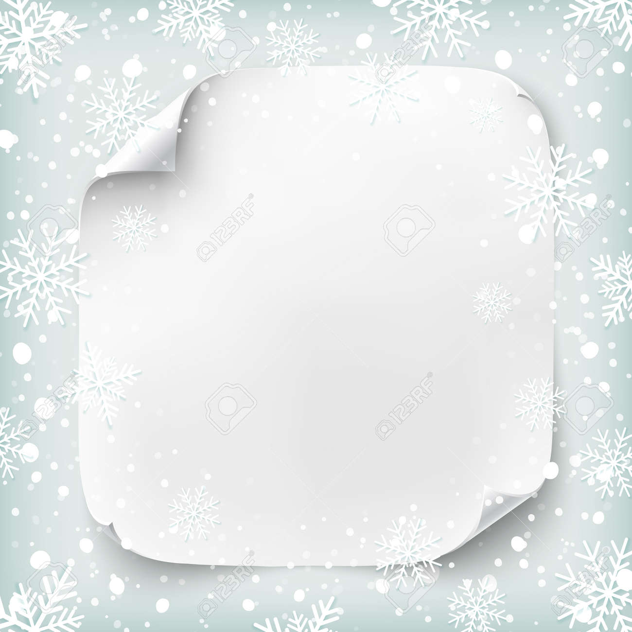 realistic paper banner on winter background with snow and snowflakes