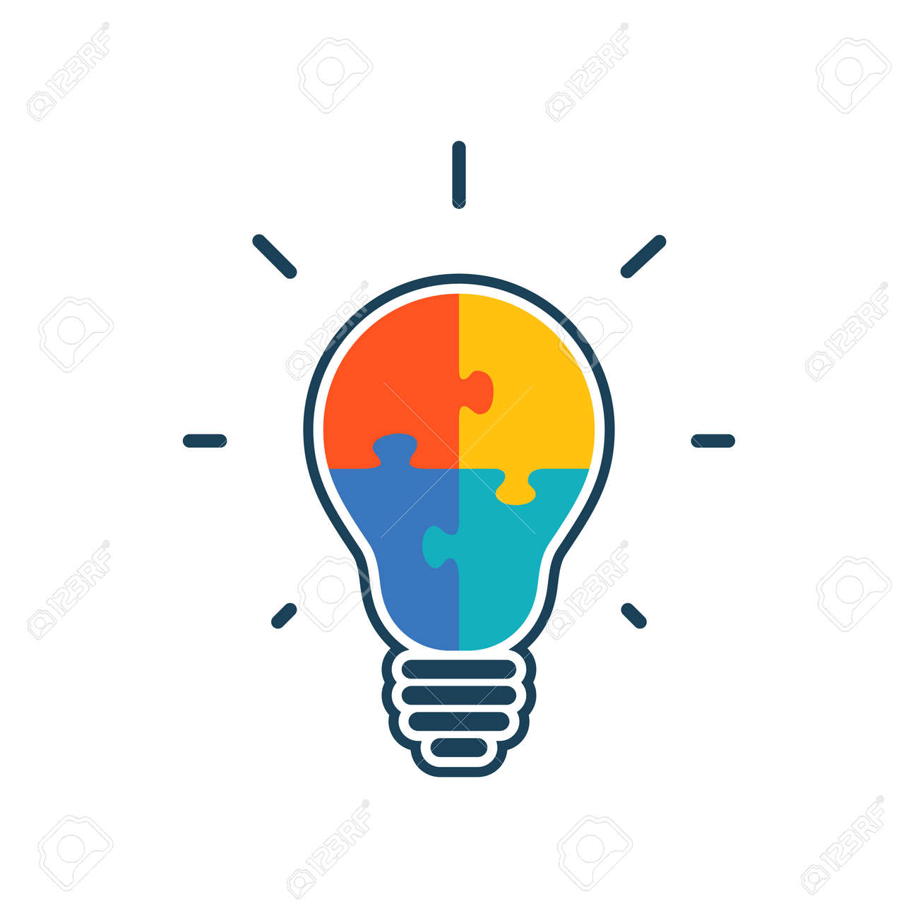 Simple flat light bulb icon with jigsaw puzzle pieces inside. Vector illustration. - 52220805 Simple flat light bulb icon with jigsaw puzzle pieces inside. Vector illustration. - 52220805