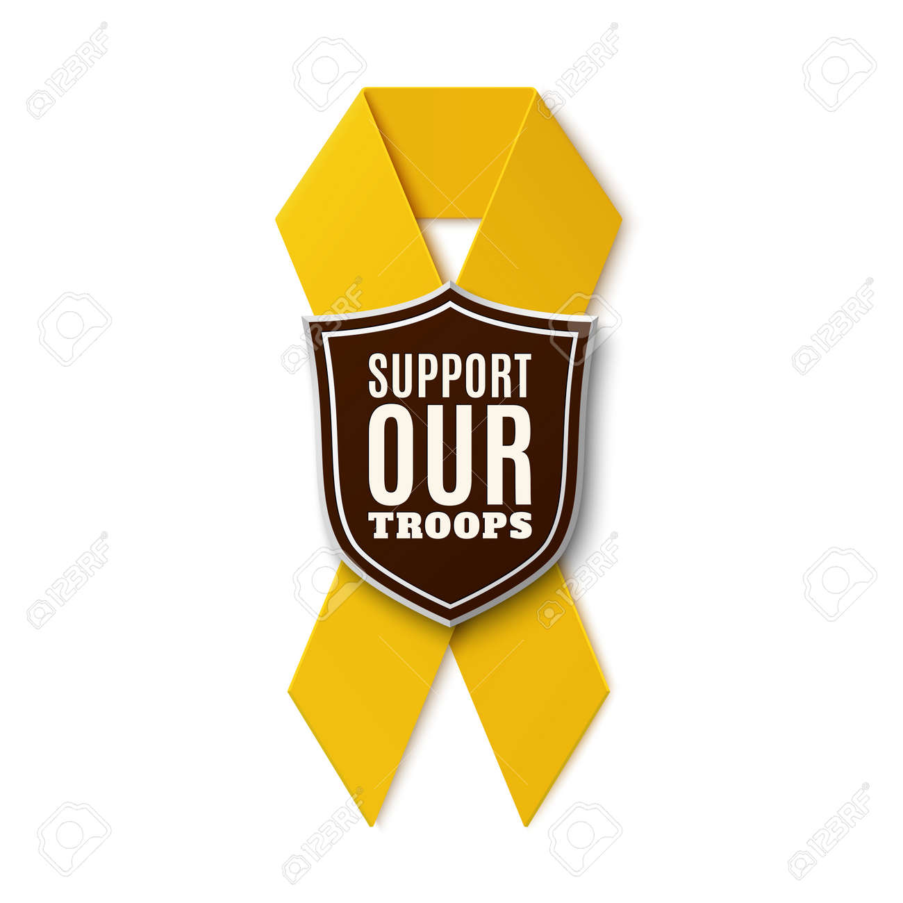 Support our troops. Yellow ribbon with shield isolated on white background. Vector illustration. - 52231707 Support our troops. Yellow ribbon with shield isolated on white background. Vector illustration. - 52231707