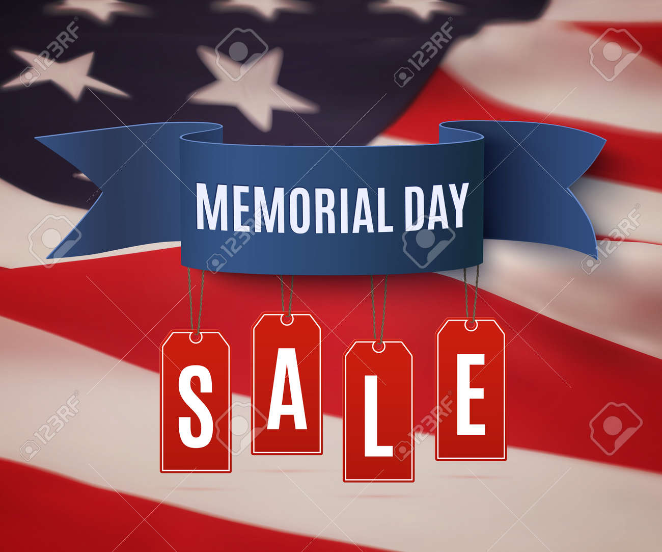 big memorial day sale background template badge with blue ribbon