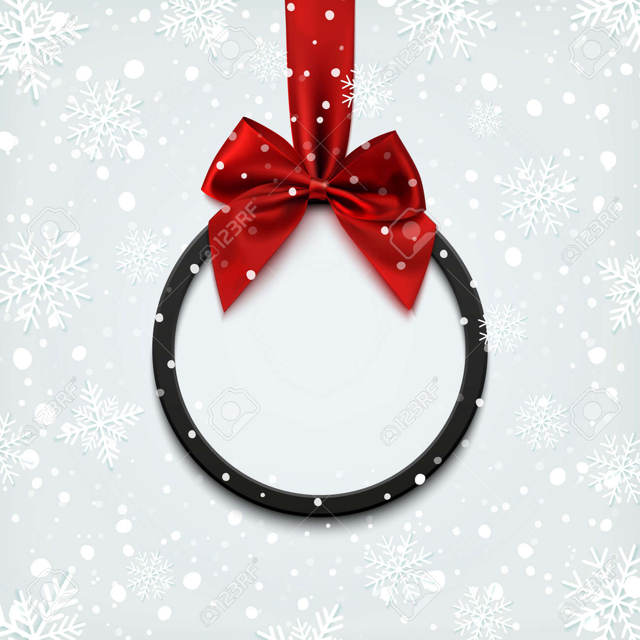 blank black round banner with red ribbon and bow on winter royalty free cliparts vectors and stock illustration image 63793832 blank black round banner with red ribbon and bow on winter