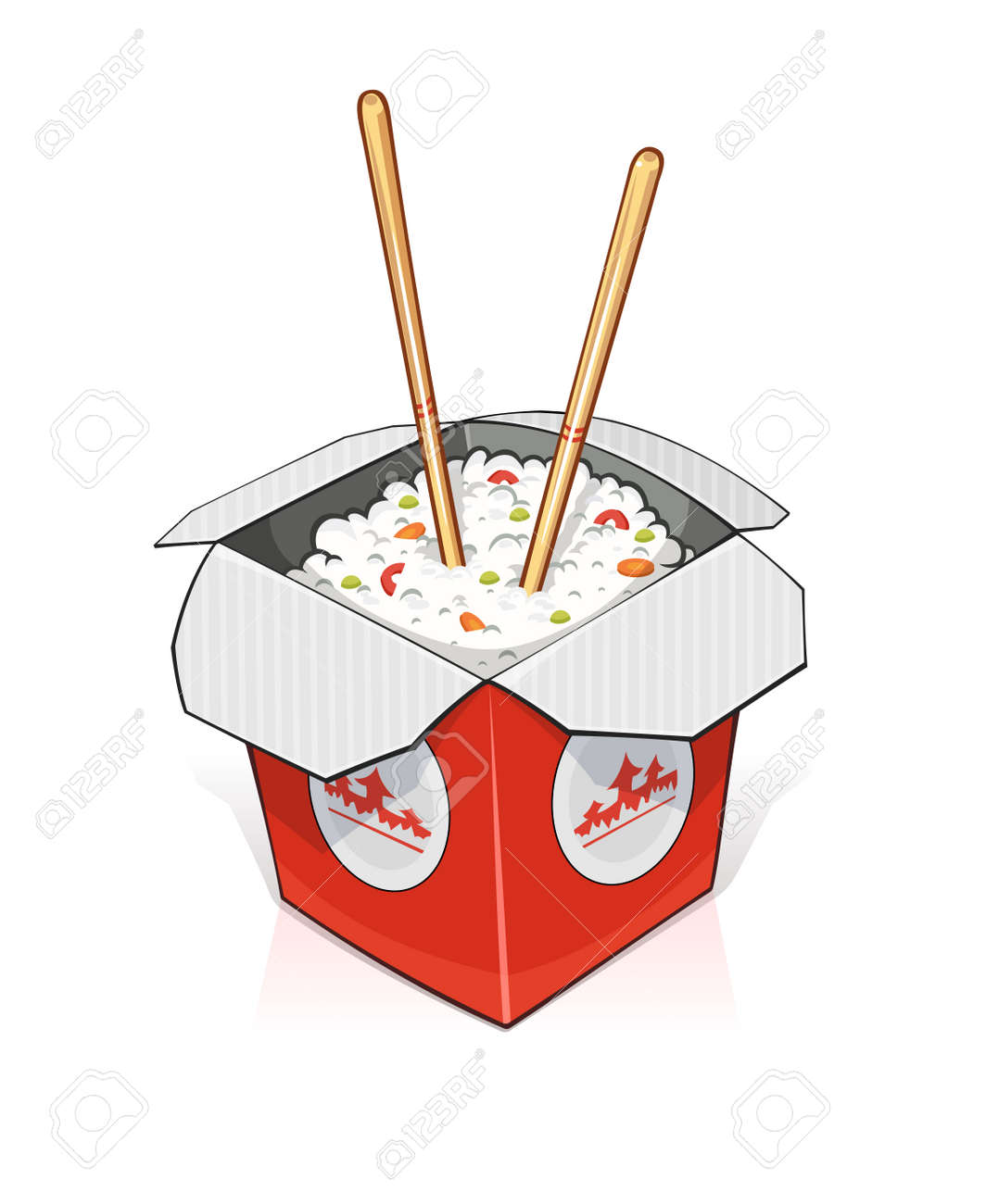 ファーストフード 紙容器にご飯 ベクトル イラスト 白い背景に分離 のイラスト素材 ベクタ Image