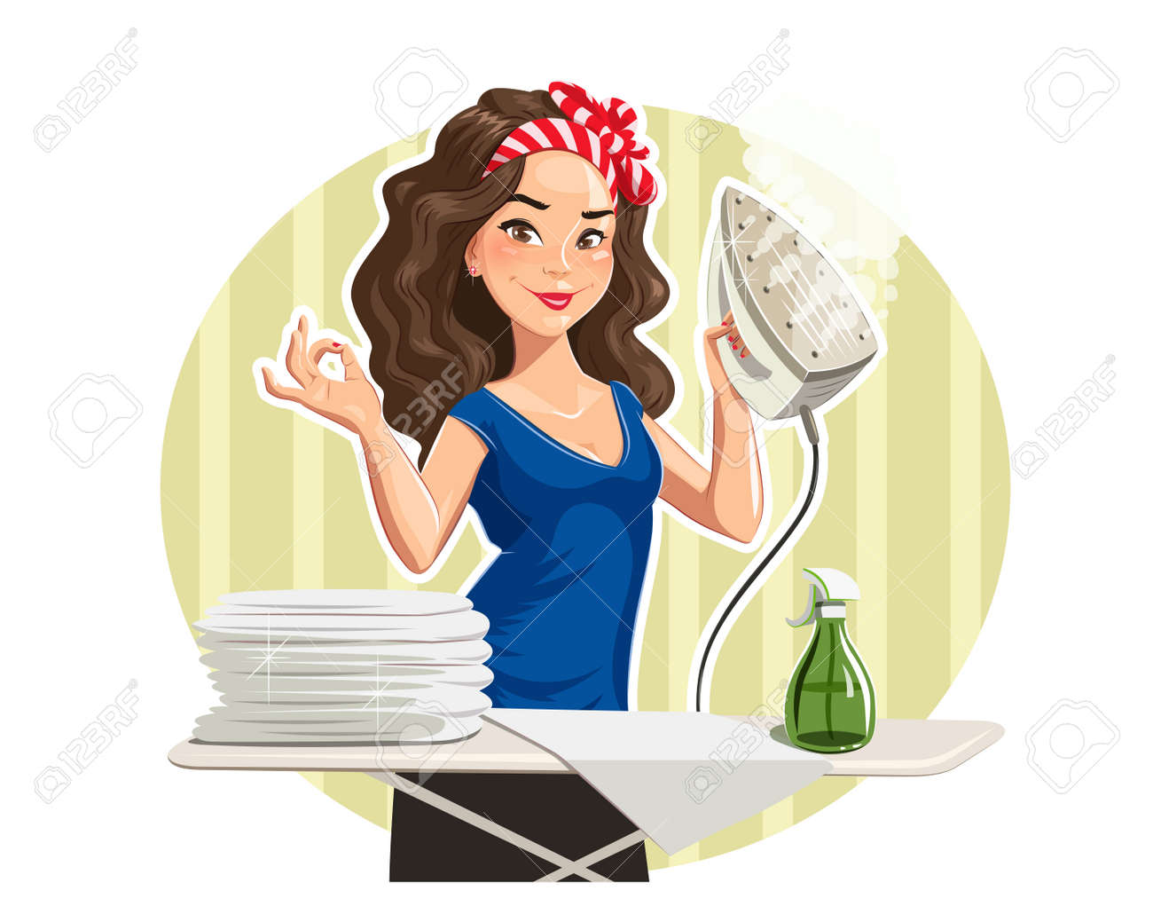 Beautiful girl press linen. Isolated on white background - 52506267 Beautiful girl press linen. Isolated on white background - 52506267