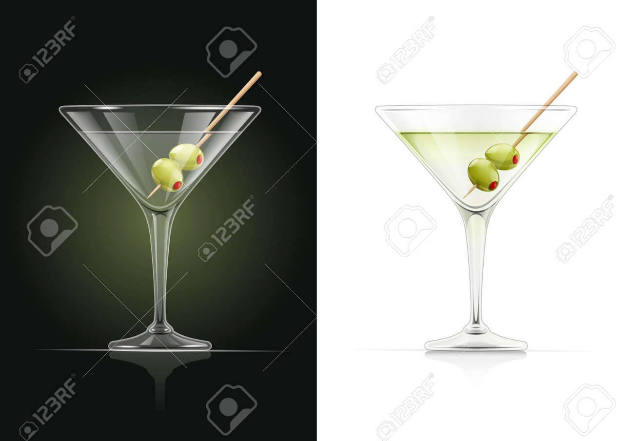 Martini glass. Cocktail. Alcoholic classic drink. Dry vermouth with green olive. EPS10 vector illustration. - 114916998 Martini glass. Cocktail. Alcoholic classic drink. Dry vermouth with green olive. EPS10 vector illustration. - 114916998