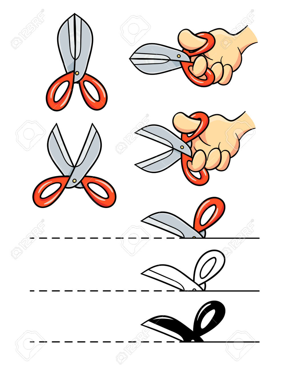 Scissors in arm cut paper. Design element. Cartoon. Set, Isolated on white background. Eps10 vector illustration. - 170190487 Scissors in arm cut paper. Design element. Cartoon. Set, Isolated on white background. Eps10 vector illustration. - 170190487