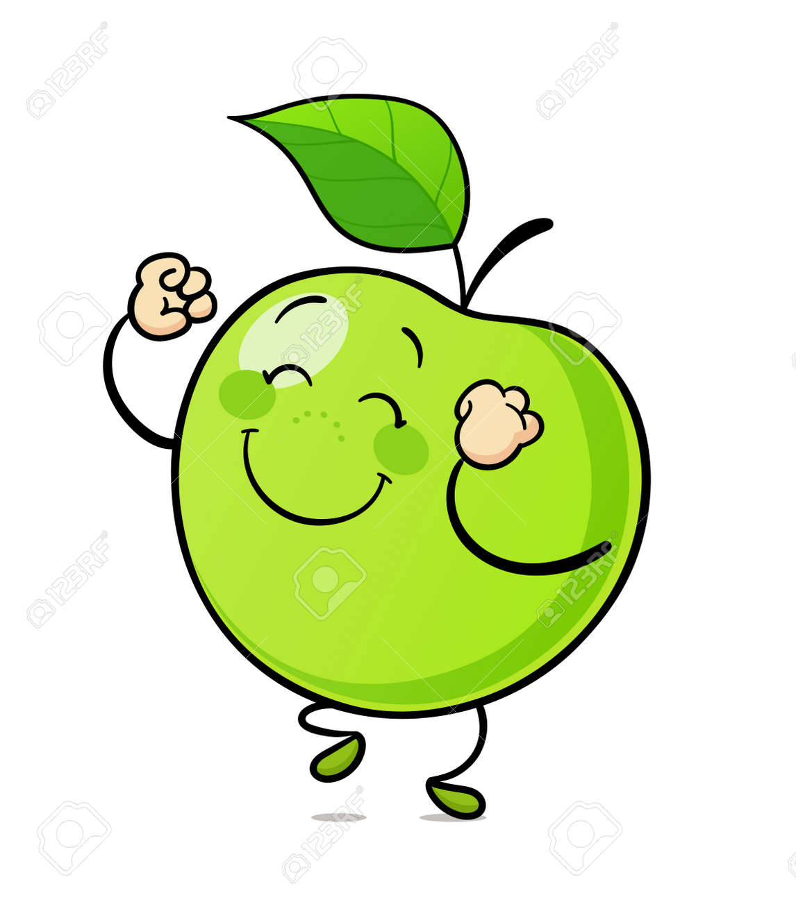 Dancing green apple. Delicious, sweet, ripe fruit. Isolated on white background. Eps10 vector illustration. - 170190799 Dancing green apple. Delicious, sweet, ripe fruit. Isolated on white background. Eps10 vector illustration. - 170190799