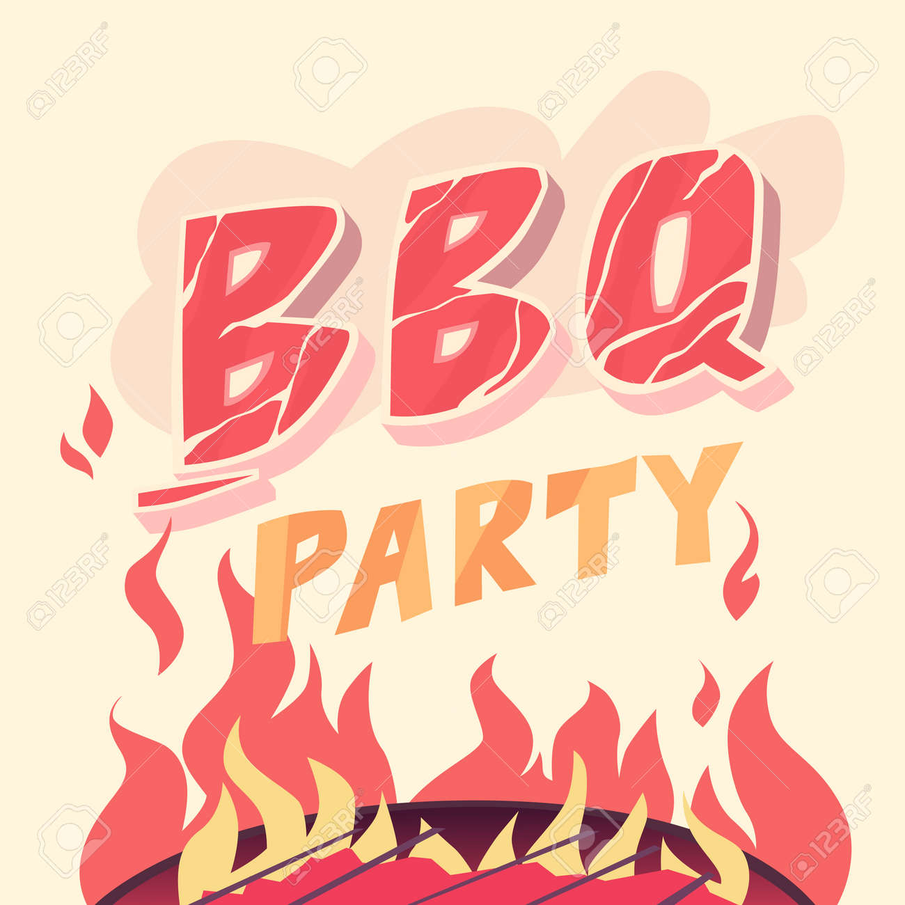 bbq party illustration in cartoon style the grill and meat