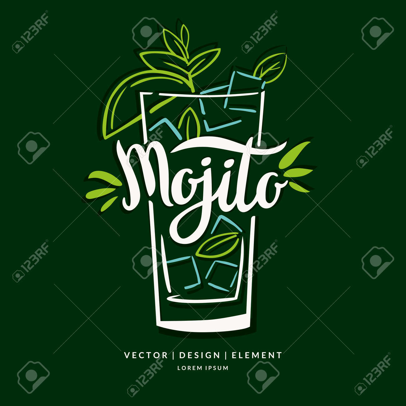 Modern hand drawn lettering label for alcohol cocktail Mojito. Calligraphy brush and ink. Handwritten inscriptions for layout and template. - 67842274 Modern hand drawn lettering label for alcohol cocktail Mojito. Calligraphy brush and ink. Handwritten inscriptions for layout and template. - 67842274